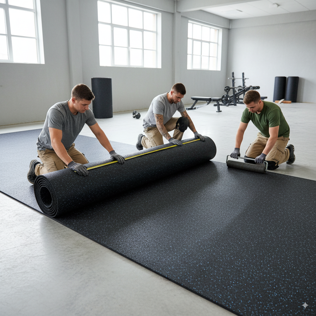 Rolled Rubber Flooring in a gym cardio area